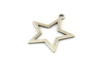 Silver Star Charm, 4 Antique Silver Plated Brass Star Charms With 1 Loop (29x26x1mm) BS 2190 H1291