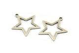 Silver Star Charm, 4 Antique Silver Plated Brass Star Charms With 1 Loop (29x26x1mm) BS 2190 H1291