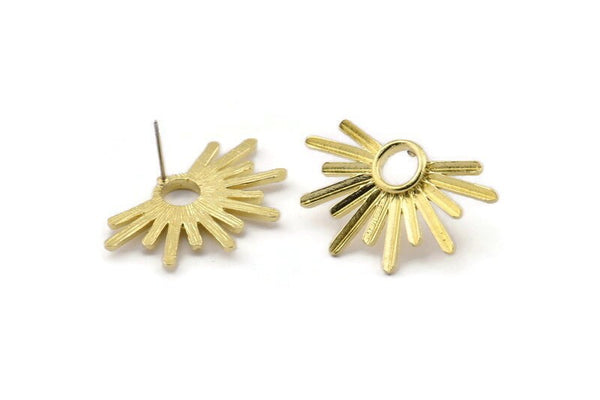 Brass Badge Earring, 4 Raw Brass Rosette Stud Earrings (33x20mm) N0946 A2157