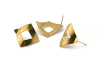 Brass Diamond Earring, 8 Raw Brass Rhombus Diamond Stud Earrings (24x23x0.50mm) D0301 A2163