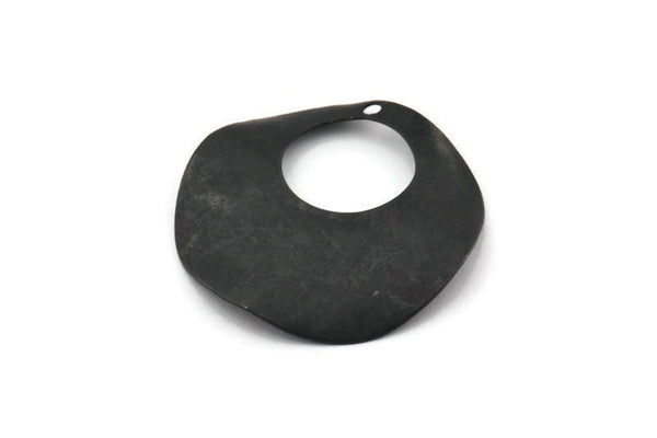 Black Circle Charm, 4 Oxidized Black Brass Wavy Circle Charms With 1 Hole (32mm) A1402 S1198