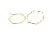 Brass Hexagon Earring, 6 Raw Brass Hexagon Stud Earrings (40mm) E300 A2169