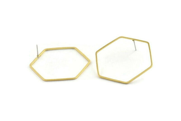 Brass Hexagon Earring, 6 Raw Brass Hexagon Stud Earrings (40mm) E300 A2169