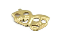 Brass Mask Charm, 4 Raw Brass Comedy Tragedy Mask Charms With 1 Loop (59x38mm) D1130 A2181