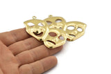 Brass Mask Charm, 4 Raw Brass Comedy Tragedy Mask Charms With 1 Loop (59x38mm) D1130 A2181