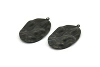 Black Oval Charm, 6 Oxidized Black Brass Wavy Oval Charms With 1 Loop, Pendants, Earrings, Findings (37x23x0.50mm) D0807