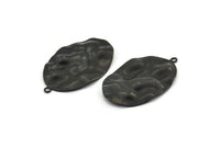 Black Oval Charm, 6 Oxidized Black Brass Wavy Oval Charms With 1 Loop, Pendants, Earrings, Findings (37x23x0.50mm) D0807