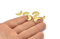 Brass Moon Charm, 24 Raw Brass Crescent Moon Charms With 1 Hole, Blanks (15x6x0.80mm) A2225