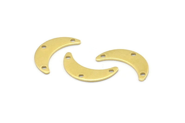 Brass Moon Charm, 24 Raw Brass Crescent Moon Charms With 3 Holes, Blanks (20x6x0.80mm) A2222