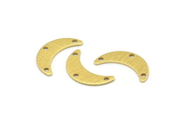 Brass Moon Charm, 24 Textured Raw Brass Crescent Moon Charms With 3 Holes, Blanks (20x6x0.80mm) A2231