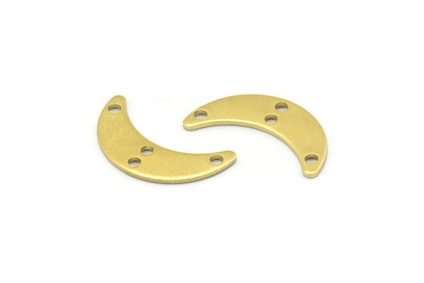 Brass Moon Charm, 24 Raw Brass Crescent Moon Charms With 4 Holes, Blanks (20x6x0.80mm) A2236