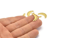 Brass Moon Charm, 24 Raw Brass Crescent Moon Charms With 7 Holes, Blanks (20x6x0.80mm) A2223