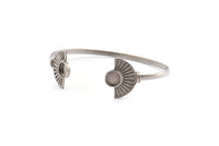 Silver Moon Cuff,  Antique Silver Plated Brass Half Moon Cuff Stone Setting With 1 Pad -  Pad Size 8mm N0988 H1233