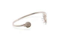 Silver Sun Cuff,  Antique Silver Plated Brass Sunshine Cuff Stone Setting With 1 Pad -  Pad Size 10mm N0985