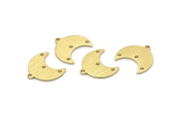 Brass Moon Charm, 24 Textured Raw Brass Crescent Moon Charms With 1 Loop And 3 Holes (15x9x1mm) M01842