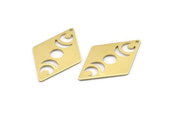 Brass Diamond Charm, 6  Raw Brass Moon Charms With 1 Hole, Rhombus Blanks (40x26x0.80mm) M01670