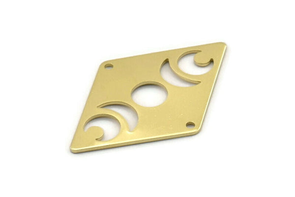 Brass Diamond Charm, 6  Raw Brass Moon Charms With 2 Holes, Rhombus Blanks (40x26x0.80mm) M01671