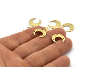 Brass Moon Charm, 12 Raw Brass Crescent Moon Charms With 3 Holes (14x13.5x0.80mm) M01656