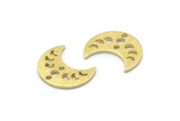 Brass Moon Charm, 24 Textured Raw Brass Crescent Moon Phases Charms With 2 Holes (15x8x1mm) M01865