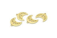 Brass Moon Charm, 24 Raw Brass Crescent Moon Phases Charms With 1 Loop And 1 Hole (15x9x1mm) M01993