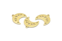 Brass Moon Charm, 24 Raw Brass Crescent Moon Phases Charms With 1 Loop And 2 Holes (15x9x1mm) M01995