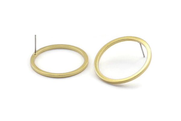 Brass Circle Earring, 6 Raw Brass Circle Stud Earrings (30x2x2mm) E010 A2036