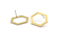 Brass Hexagon Earring, 6 Raw Brass Hexagon Stud Earrings (26.5x19x1mm) E073 A2039