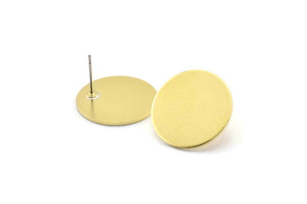 Brass Circle Earring, 4 Raw Brass Circle Stud Earrings (21x0.90mm) M966 A2016