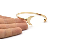 Gold Moon Cuff, Gold Plated Brass Moon And Planet Cuff Stone Setting With 1 Pad -  Pad Size 8mm N0981