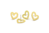 Brass Heart Earring, 6 Raw Brass Heart Stud Earrings (16x14x1mm) M863 A2239