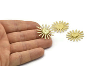 Brass Sun Charm, 4 Raw Brass Sun Charms With 1 Loop, Findings (29x27x2.3mm) N1569