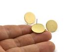 Brass Round Earring, 8 Raw Brass Round Stud Earrings With 1 Loop (18.5x16x1mm) E125 A2093