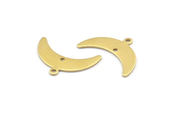 Brass Moon Charm, 12 Raw Brass Crescent Moon Charms With 1 Loop And 1 Hole (10x25x0.80mm) A1722