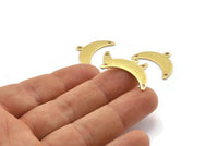 Brass Moon Charm, 12 Raw Brass Crescent Moon Charms With 1 Loop And 2 Holes (10x25x0.80mm) A1729