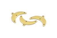 Brass Moon Charm, 12 Raw Brass Crescent Moon Charms With 1 Loop And 3 Holes (10x25x0.80mm) A1727