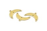 Brass Moon Charm, 12 Raw Brass Crescent Moon Charms With 1 Loop And 3 Holes (10x25x0.80mm) A1727