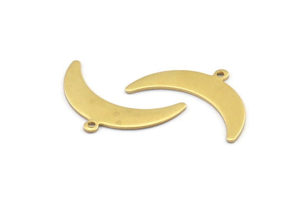 Brass Moon Charm, 12 Raw Brass Crescent Moon Charms With 1 Loop (10x30x0.80mm) A1723