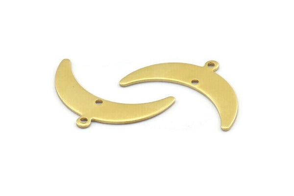 Brass Moon Charm, 12 Raw Brass Crescent Moon Charms With 1 Loop And 1 Hole (10x30x0.80mm) A1724