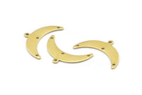 Brass Moon Charm, 12 Raw Brass Crescent Moon Charms With 1 Loop And 3 Hole (10x30x0.80mm) A1726