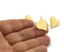 Brass Heart Earring, 8 Raw Brass Heart Stud Earrings (17x0.90mm) A0955 A2087