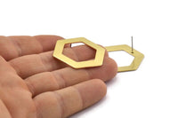 Brass Hexagon Earring, 6 Raw Brass Hexagon Stud Earrings (30x0.80mm) D0151 A2086