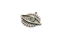 Silver Eye Charm, 2 Antique Silver Plated Brass Eye Charms With 1 Loop, Pendants - Pad Size 2mm (27x25x2mm) N1454