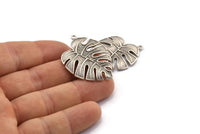 Silver Leaf Charm, 2 Antique Silver Plated Brass Monstera Leaf Pendants With 1 Hole (37x29.5x2.5mm) BS 2047