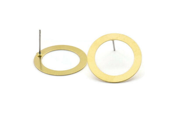 Brass Circle Earring, 12 Raw Brass Circle Stud Earrings (22x0.45mm) A1351 A1802