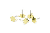 Brass Flower Earring, 12 Raw Brass Flower Stud Earrings With 1 Loop (12x8mm) E195 A2294