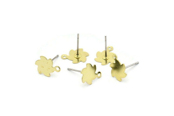 Brass Flower Earring, 12 Raw Brass Flower Stud Earrings With 1 Loop (12x8mm) E195 A2294