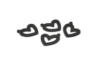 Black Heart Charm, 8 Oxidized Black Brass Heart Charms With 1 Loop (16x14x1mm) M861