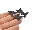 Black Triangle Charm, 4 Oxidized Black Brass Triangle Charms With 4 Holes (47x21x1mm) M01109