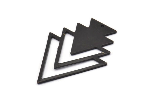 Black Triangle Charm, 3 Oxidized Black Brass Tree Charms With 1 Hole (47x33x1mm) M01224 H1264