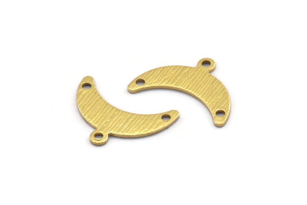 Brass Moon Charm, 24 Textured Raw Brass Crescent Moon Charms With 1 Loop And 2 Holes (9x20x0.80mm) A2110